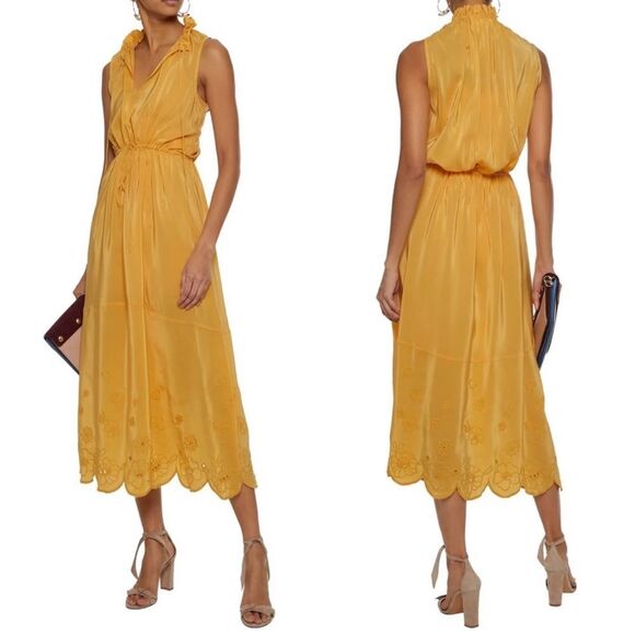 See By Chloe Mustard Yellow Sleeveless Eyelet Midi Dress 38 - Picture 2 of 8